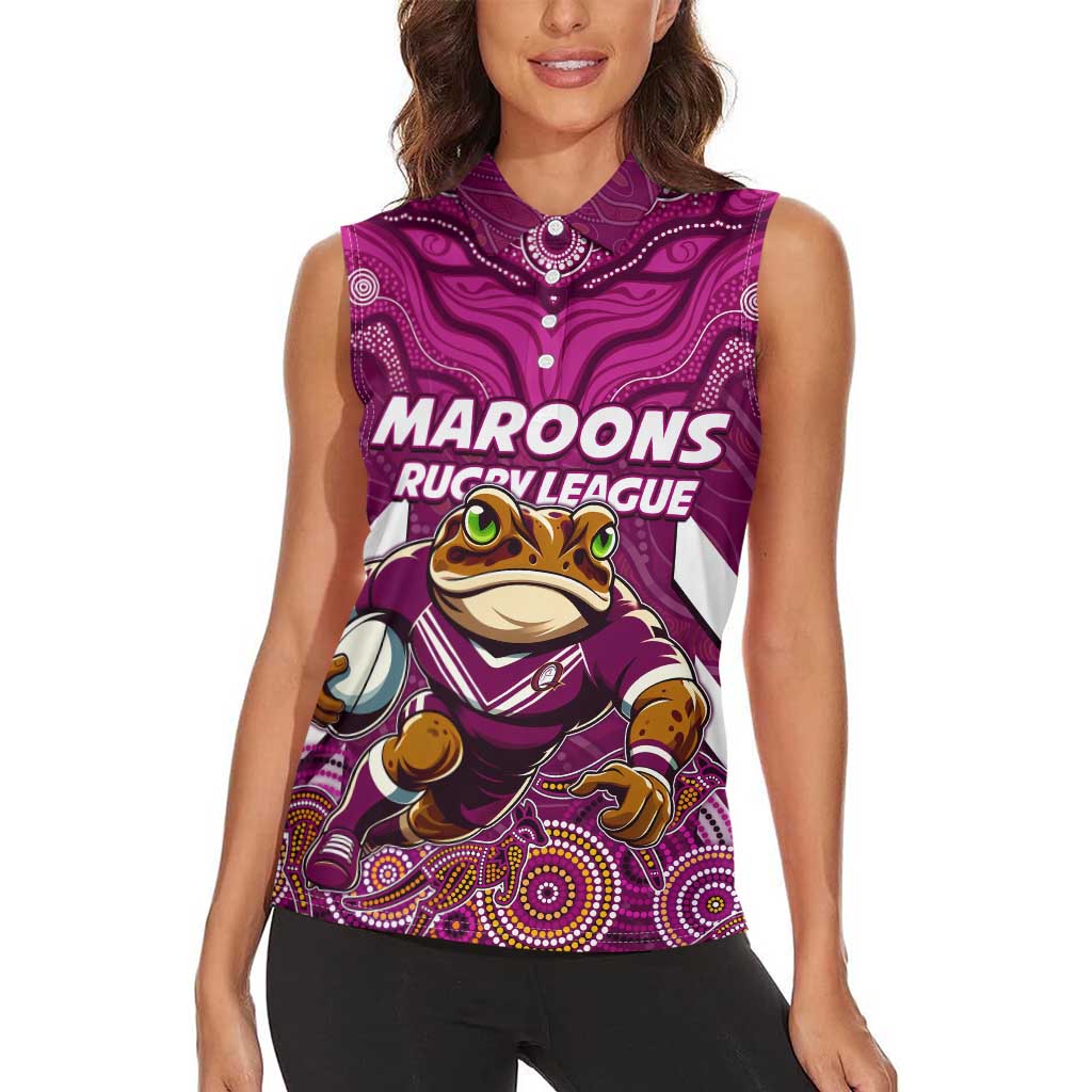 Custom Maroons Cane Toad Women Sleeveless Polo Shirt Queensland Rugby