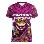 Custom Maroons Cane Toad Women V-Neck T-Shirt Queensland Rugby