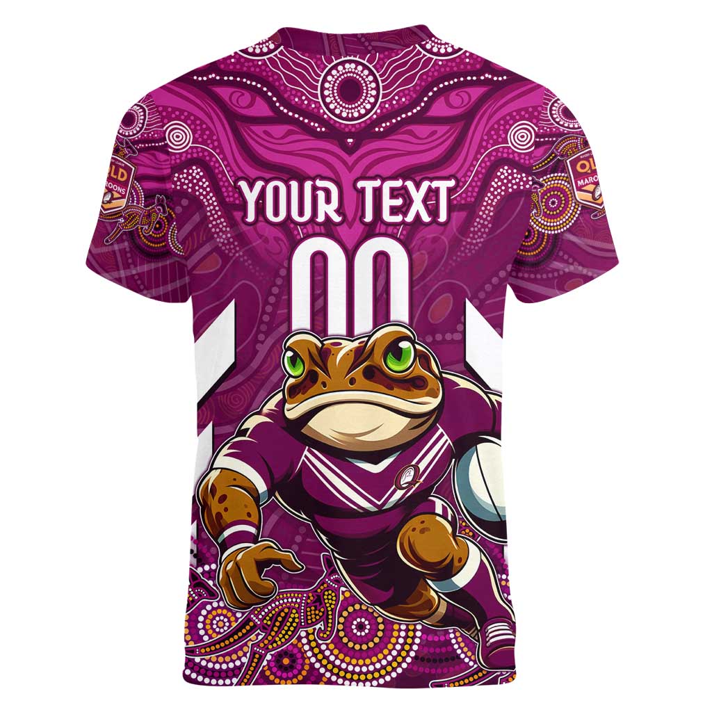 Custom Maroons Cane Toad Women V-Neck T-Shirt Queensland Rugby