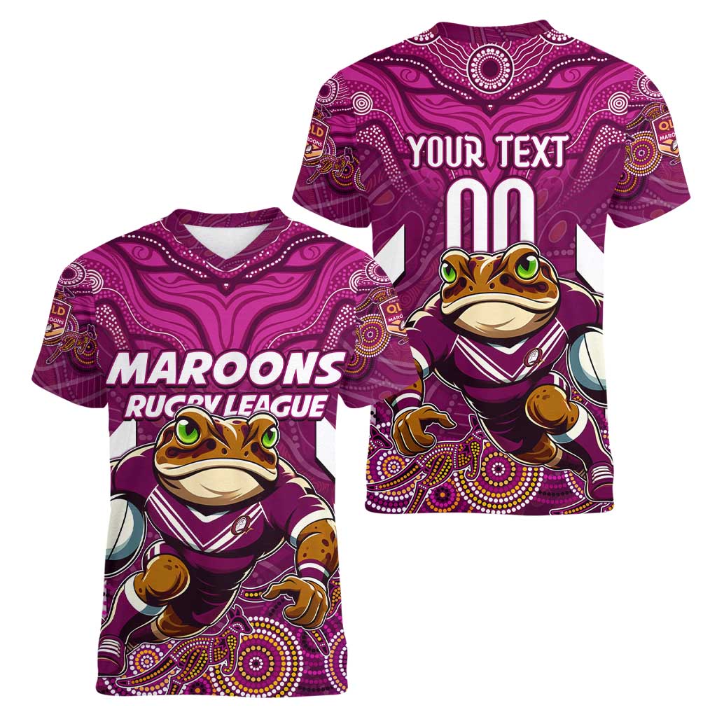 Custom Maroons Cane Toad Women V-Neck T-Shirt Queensland Rugby