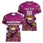 Custom Maroons Cane Toad Women V-Neck T-Shirt Queensland Rugby
