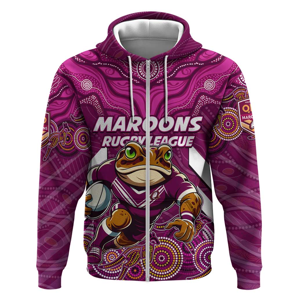 Custom Maroons Cane Toad Zip Hoodie Queensland Rugby