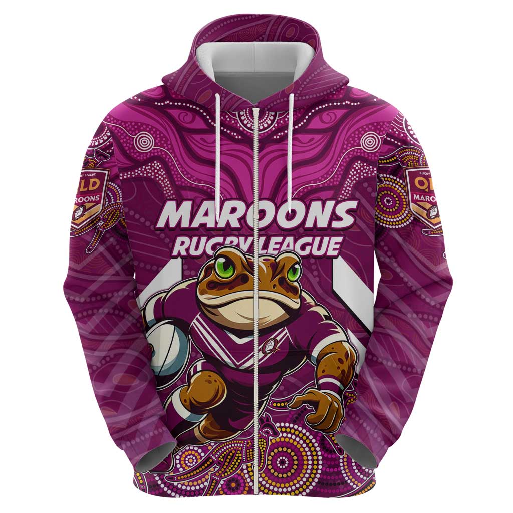 Custom Maroons Cane Toad Zip Hoodie Queensland Rugby