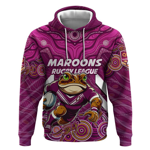 Custom Maroons Cane Toad Zip Hoodie Queensland Rugby