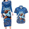 Custom Blues Cockroaches Couples Matching Long Sleeve Bodycon Dress and Hawaiian Shirt New South Wales Rugby