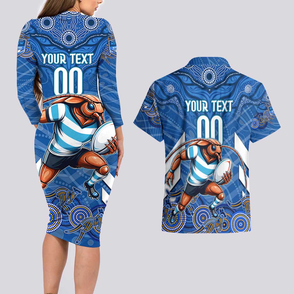 Custom Blues Cockroaches Couples Matching Long Sleeve Bodycon Dress and Hawaiian Shirt New South Wales Rugby