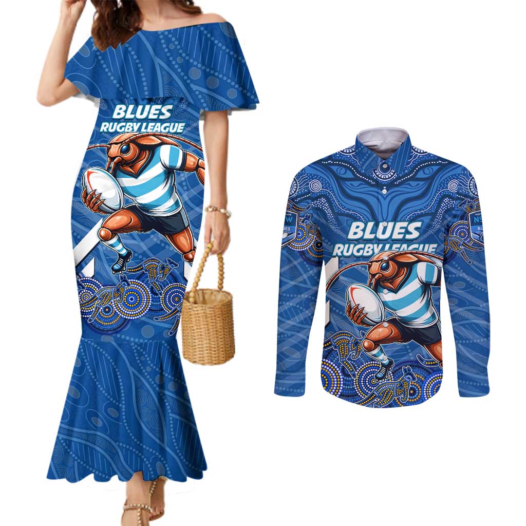 Custom Blues Cockroaches Couples Matching Mermaid Dress and Long Sleeve Button Shirt New South Wales Rugby