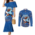 Custom Blues Cockroaches Couples Matching Mermaid Dress and Long Sleeve Button Shirt New South Wales Rugby