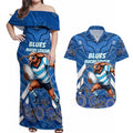 Custom Blues Cockroaches Couples Matching Off Shoulder Maxi Dress and Hawaiian Shirt New South Wales Rugby
