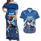 Custom Blues Cockroaches Couples Matching Off Shoulder Maxi Dress and Hawaiian Shirt New South Wales Rugby