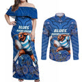 Custom Blues Cockroaches Couples Matching Off Shoulder Maxi Dress and Long Sleeve Button Shirt New South Wales Rugby