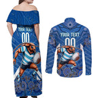 Custom Blues Cockroaches Couples Matching Off Shoulder Maxi Dress and Long Sleeve Button Shirt New South Wales Rugby