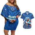 Custom Blues Cockroaches Couples Matching Off Shoulder Short Dress and Hawaiian Shirt New South Wales Rugby