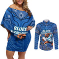 Custom Blues Cockroaches Couples Matching Off Shoulder Short Dress and Long Sleeve Button Shirt New South Wales Rugby