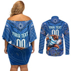 Custom Blues Cockroaches Couples Matching Off Shoulder Short Dress and Long Sleeve Button Shirt New South Wales Rugby