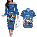 Custom Blues Cockroaches Couples Matching Off The Shoulder Long Sleeve Dress and Hawaiian Shirt New South Wales Rugby