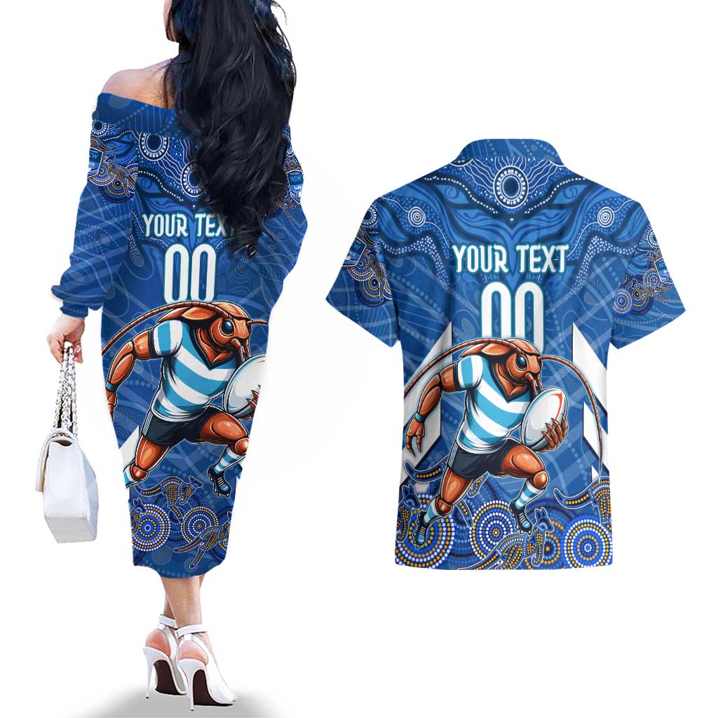 Custom Blues Cockroaches Couples Matching Off The Shoulder Long Sleeve Dress and Hawaiian Shirt New South Wales Rugby