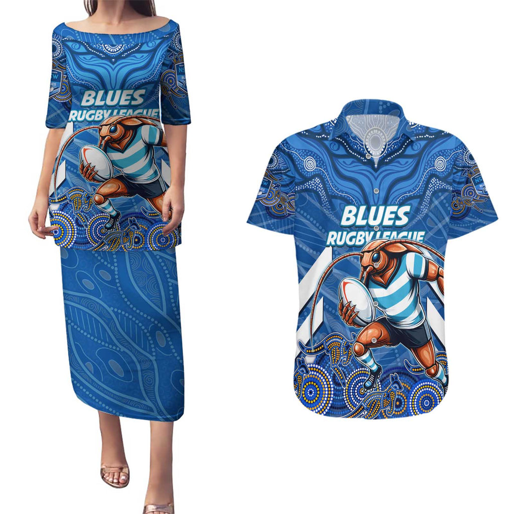 Custom Blues Cockroaches Couples Matching Puletasi and Hawaiian Shirt New South Wales Rugby