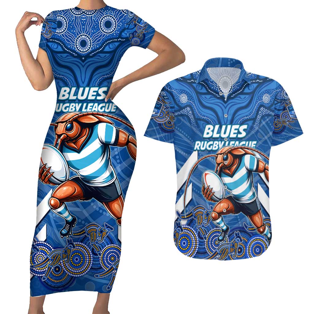 Custom Blues Cockroaches Couples Matching Short Sleeve Bodycon Dress and Hawaiian Shirt New South Wales Rugby