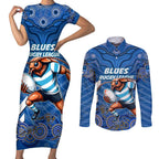 Custom Blues Cockroaches Couples Matching Short Sleeve Bodycon Dress and Long Sleeve Button Shirt New South Wales Rugby