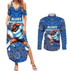 Custom Blues Cockroaches Couples Matching Summer Maxi Dress and Long Sleeve Button Shirt New South Wales Rugby