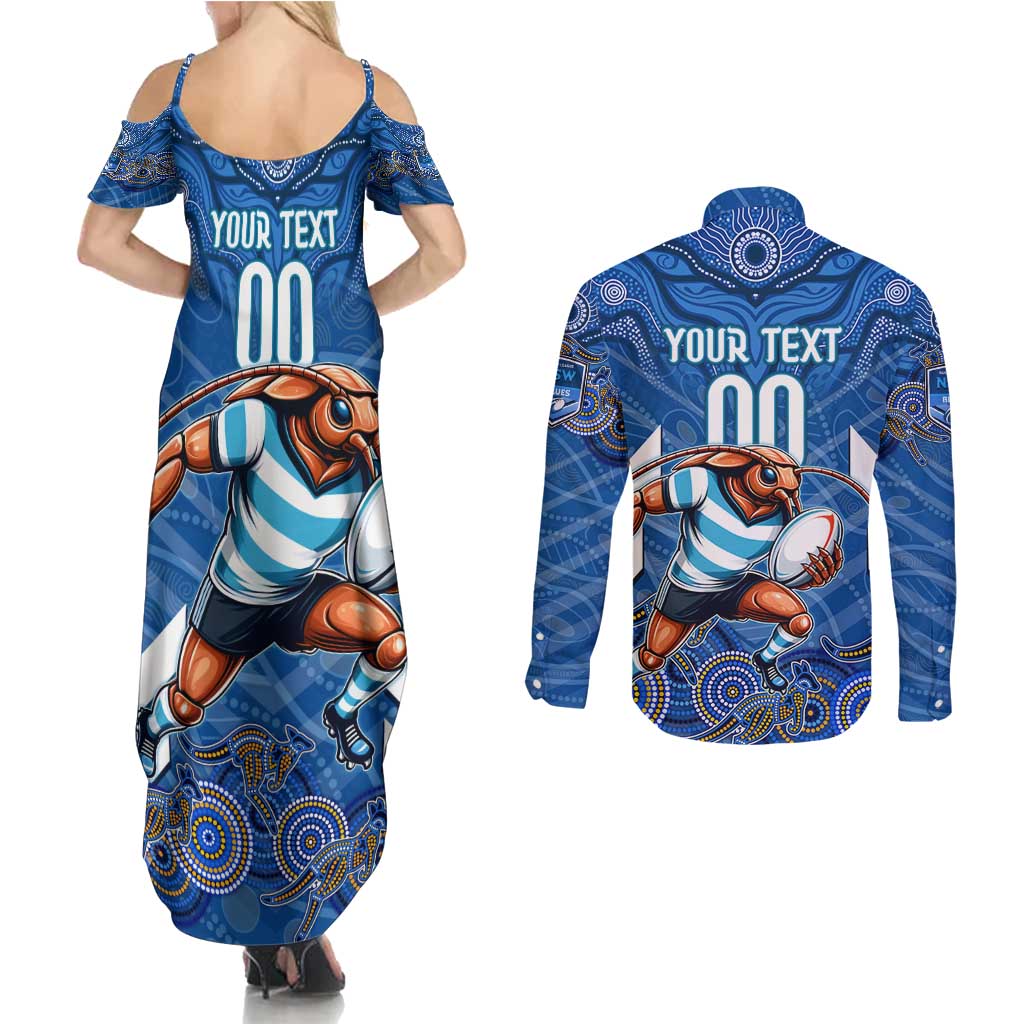 Custom Blues Cockroaches Couples Matching Summer Maxi Dress and Long Sleeve Button Shirt New South Wales Rugby