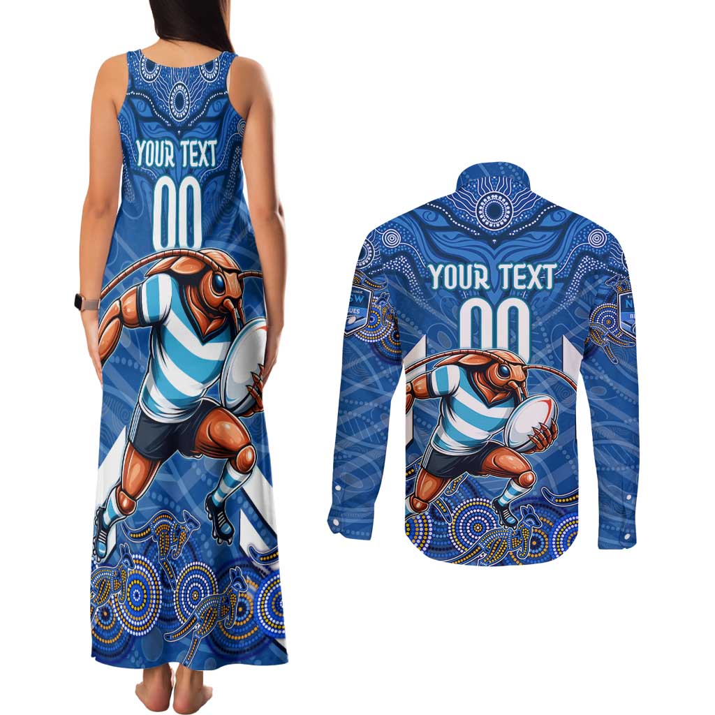 Custom Blues Cockroaches Couples Matching Tank Maxi Dress and Long Sleeve Button Shirt New South Wales Rugby