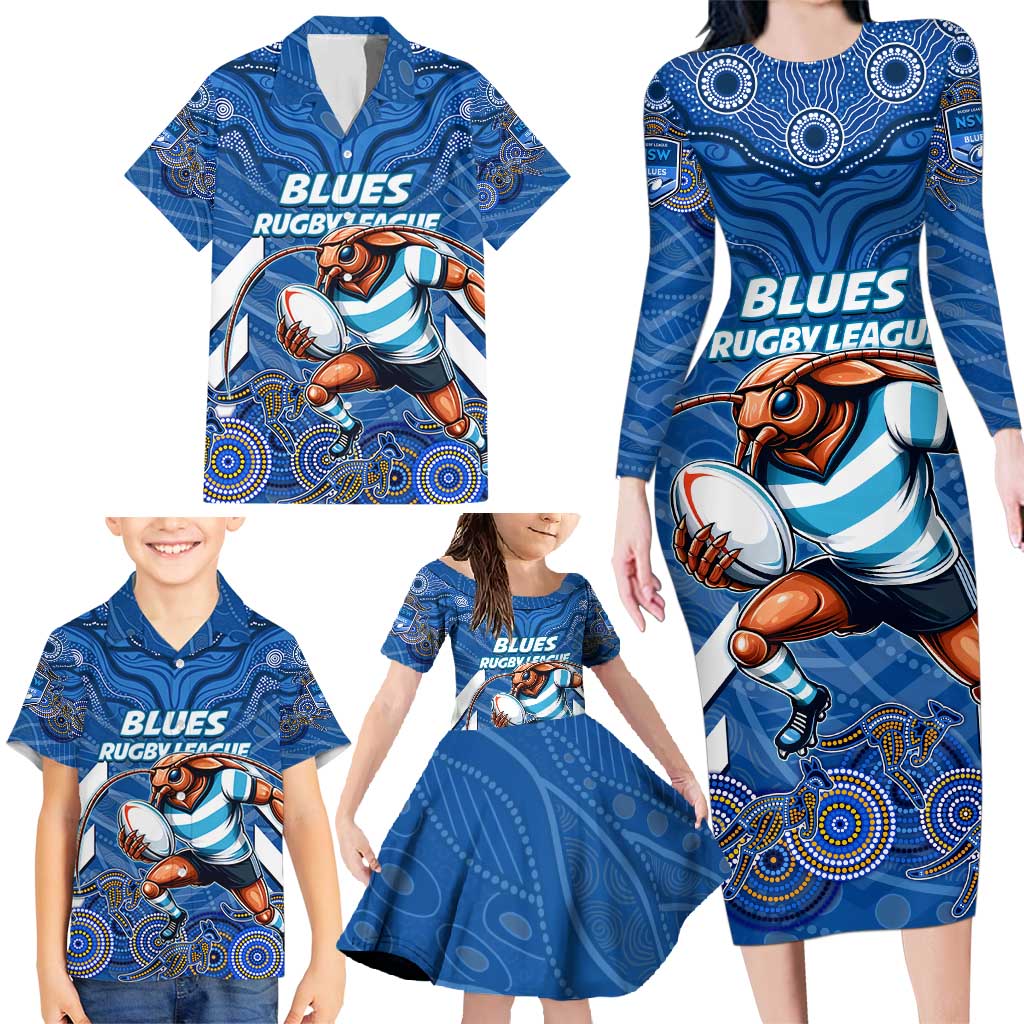 Custom Blues Cockroaches Family Matching Long Sleeve Bodycon Dress and Hawaiian Shirt New South Wales Rugby