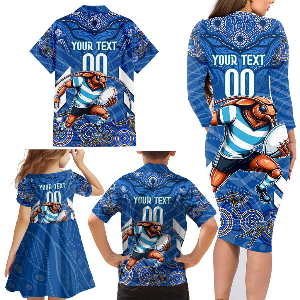 Custom Blues Cockroaches Family Matching Long Sleeve Bodycon Dress and Hawaiian Shirt New South Wales Rugby