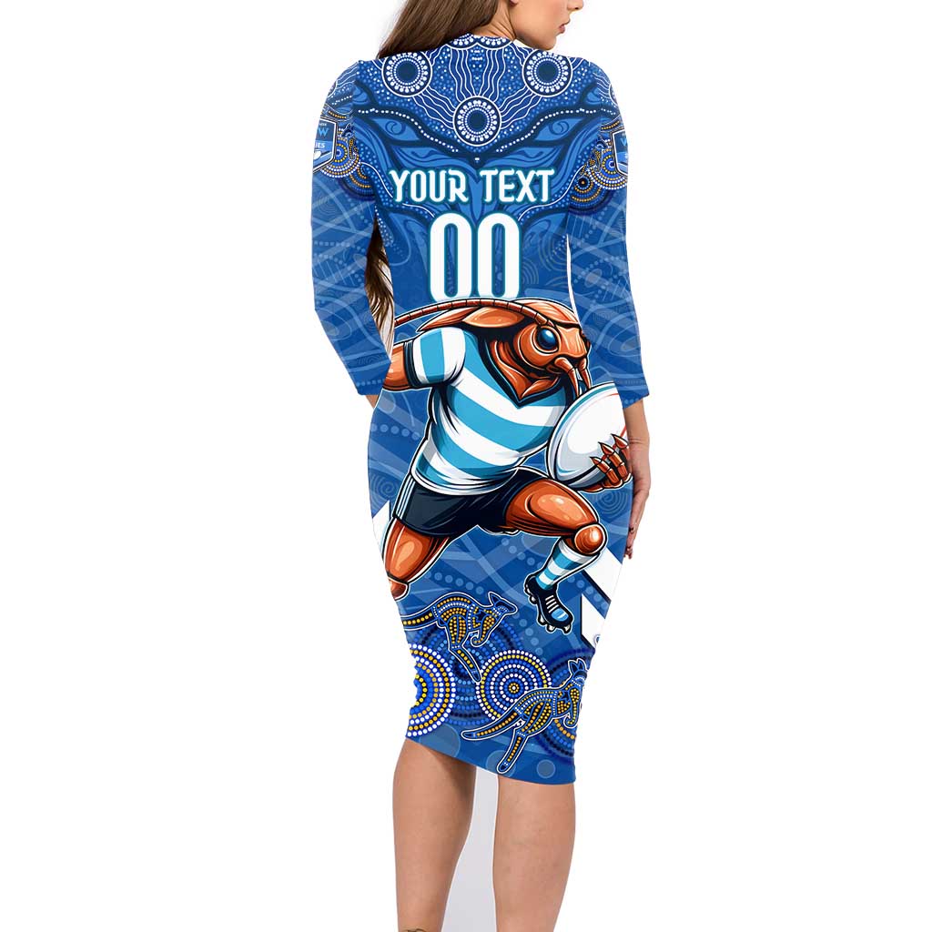Custom Blues Cockroaches Family Matching Long Sleeve Bodycon Dress and Hawaiian Shirt New South Wales Rugby