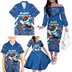 Custom Blues Cockroaches Family Matching Off The Shoulder Long Sleeve Dress and Hawaiian Shirt New South Wales Rugby