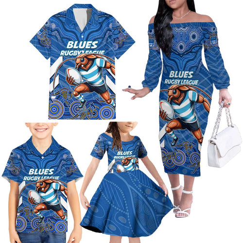 Custom Blues Cockroaches Family Matching Off The Shoulder Long Sleeve Dress and Hawaiian Shirt New South Wales Rugby