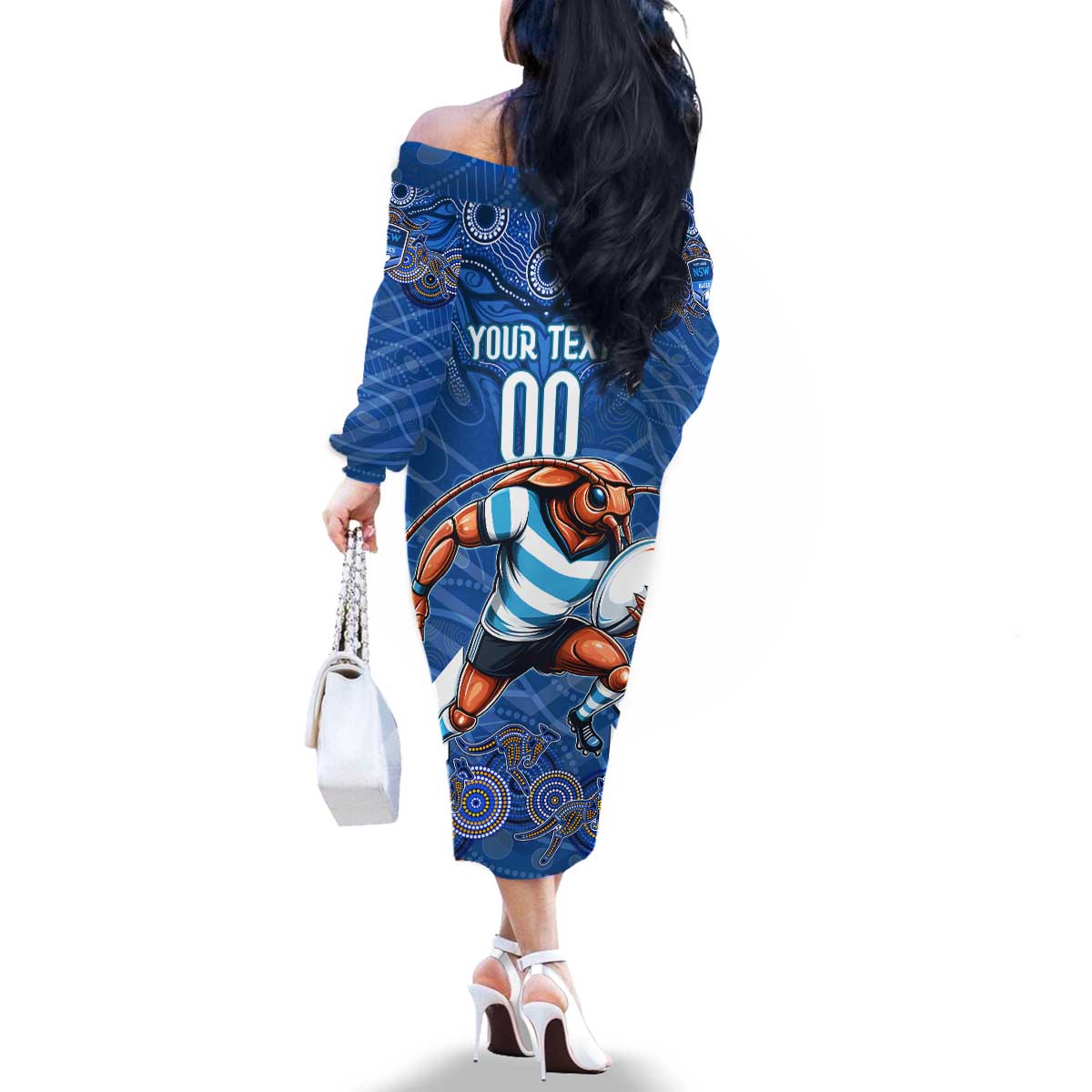 Custom Blues Cockroaches Family Matching Off The Shoulder Long Sleeve Dress and Hawaiian Shirt New South Wales Rugby