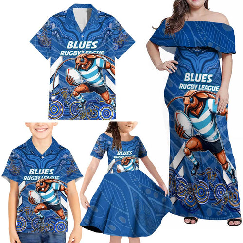 Custom Blues Cockroaches Family Matching Off Shoulder Maxi Dress and Hawaiian Shirt New South Wales Rugby