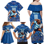 Custom Blues Cockroaches Family Matching Off Shoulder Maxi Dress and Hawaiian Shirt New South Wales Rugby