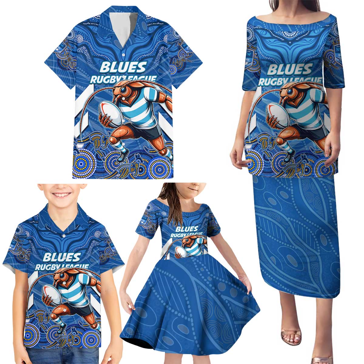Custom Blues Cockroaches Family Matching Puletasi and Hawaiian Shirt New South Wales Rugby