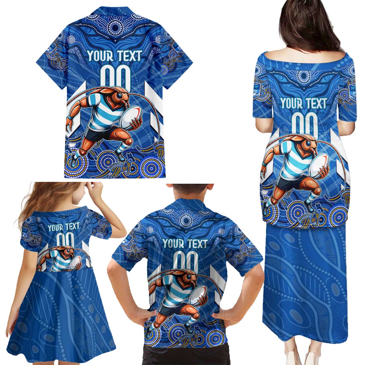 Custom Blues Cockroaches Family Matching Puletasi and Hawaiian Shirt New South Wales Rugby