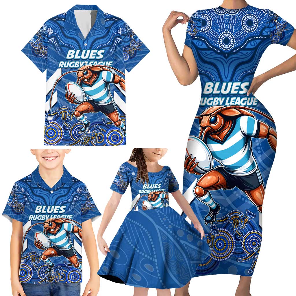 Custom Blues Cockroaches Family Matching Short Sleeve Bodycon Dress and Hawaiian Shirt New South Wales Rugby