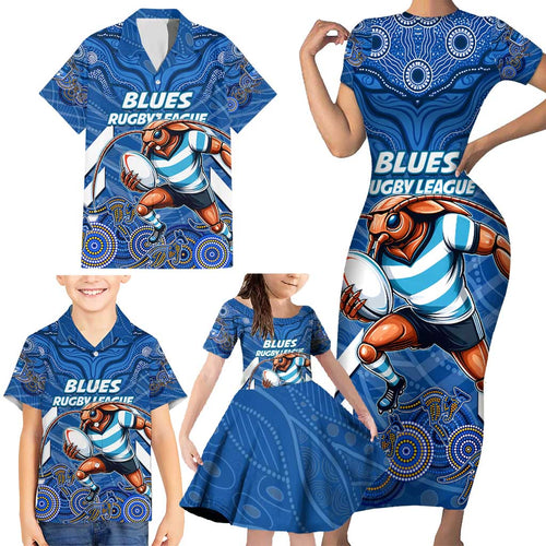 Custom Blues Cockroaches Family Matching Short Sleeve Bodycon Dress and Hawaiian Shirt New South Wales Rugby