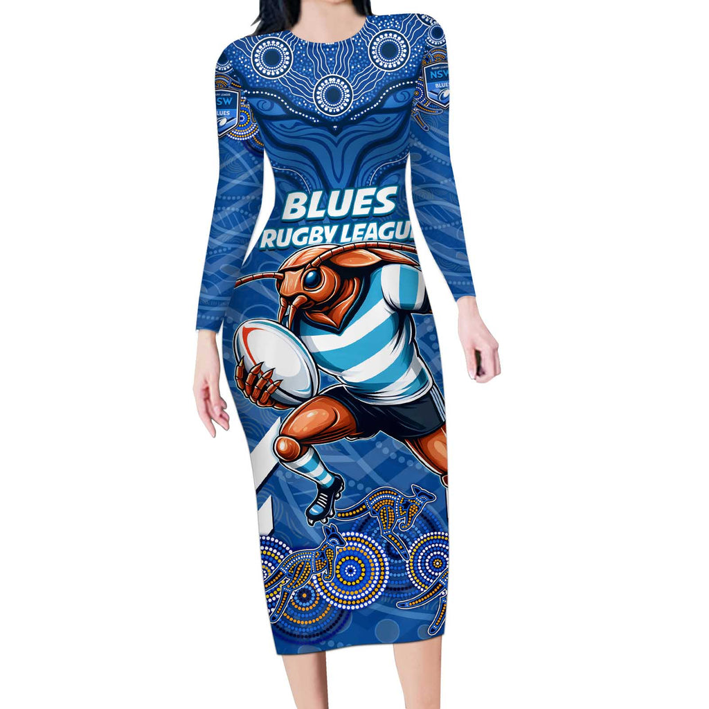 Custom Blues Cockroaches Long Sleeve Bodycon Dress New South Wales Rugby
