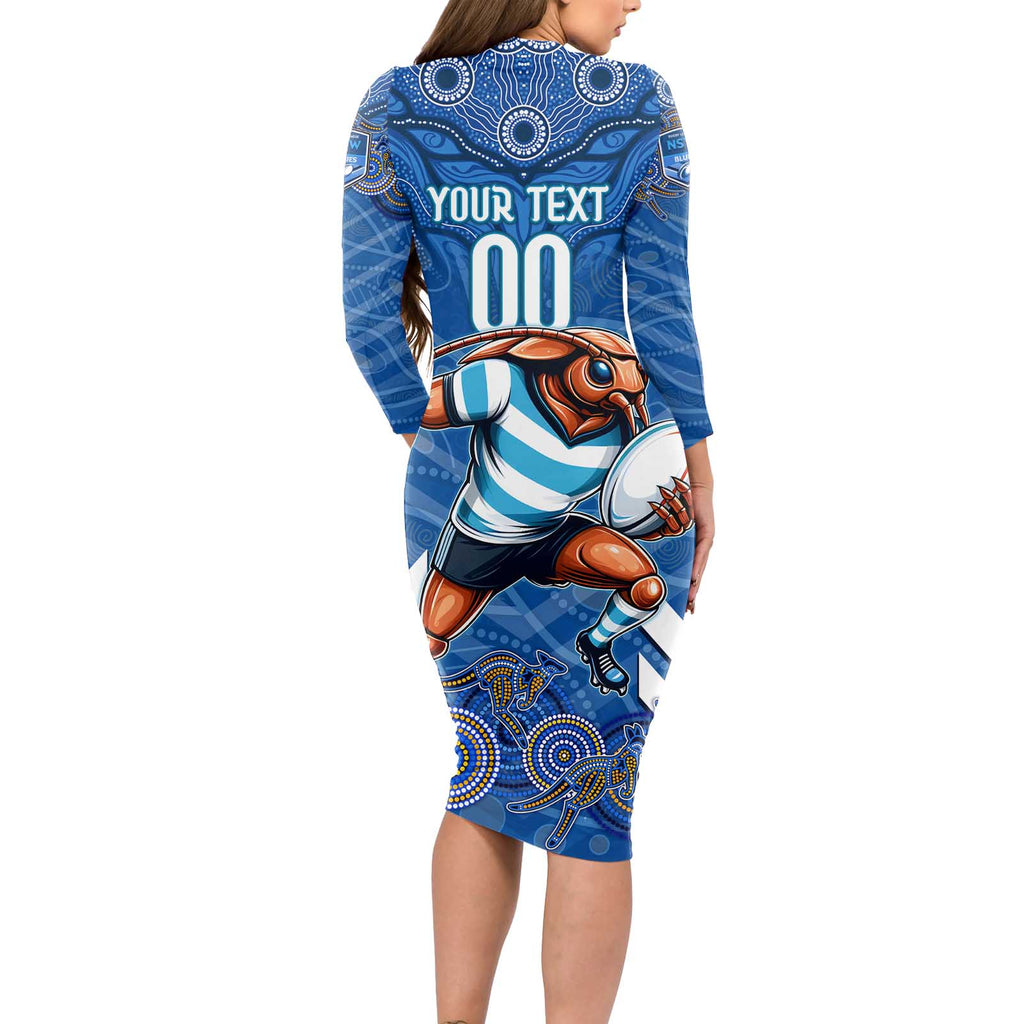 Custom Blues Cockroaches Long Sleeve Bodycon Dress New South Wales Rugby