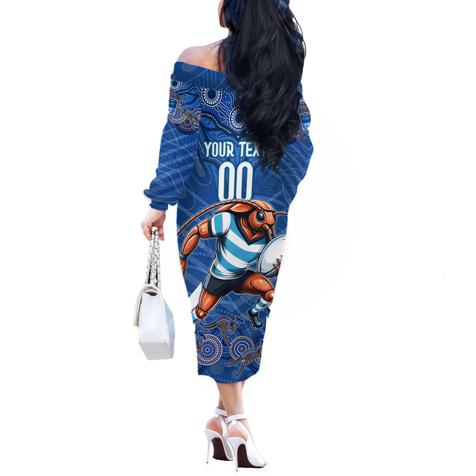 Custom Blues Cockroaches Off The Shoulder Long Sleeve Dress New South Wales Rugby