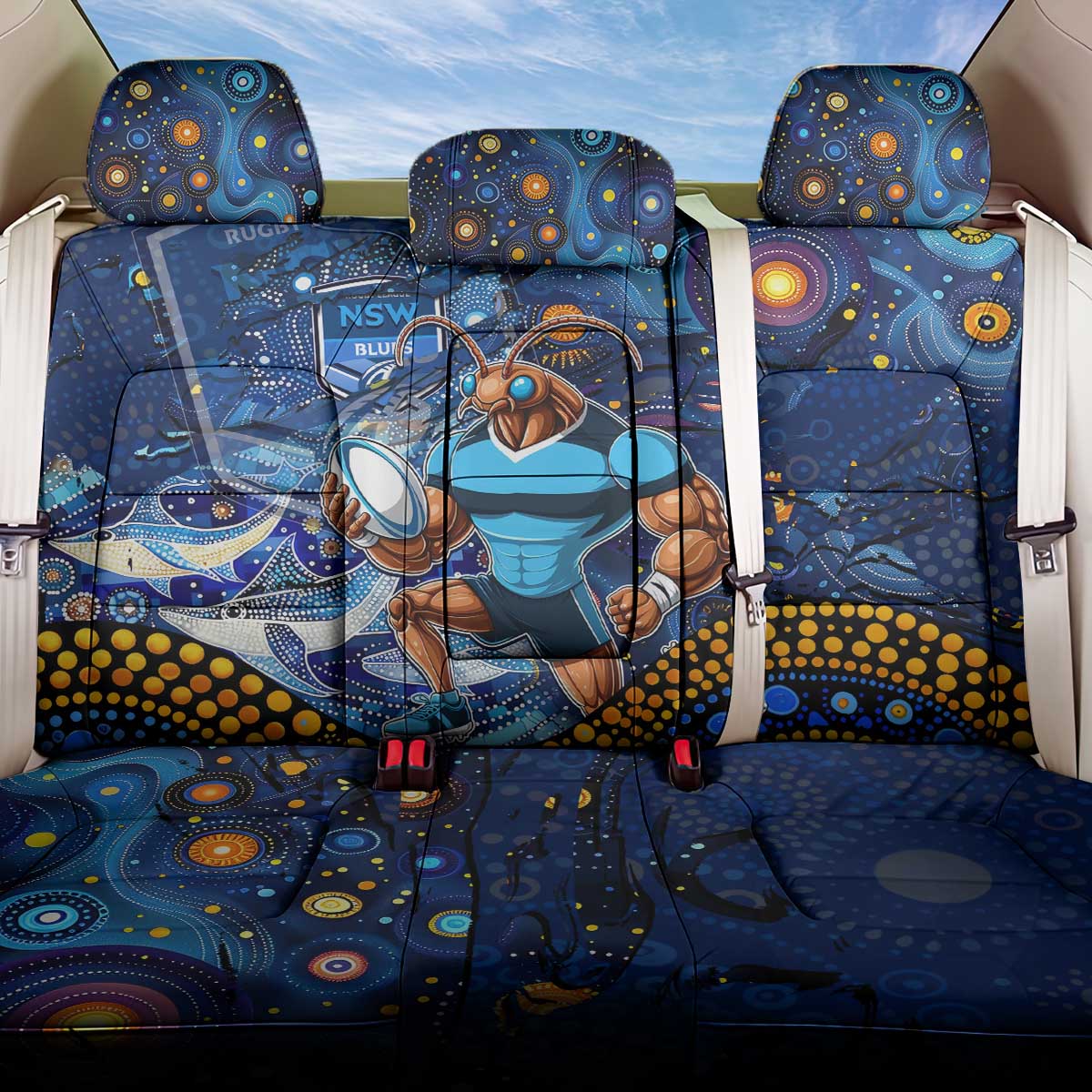 Mascot NSW Blues Rugby Back Car Seat Cover Aboriginal Galaxy