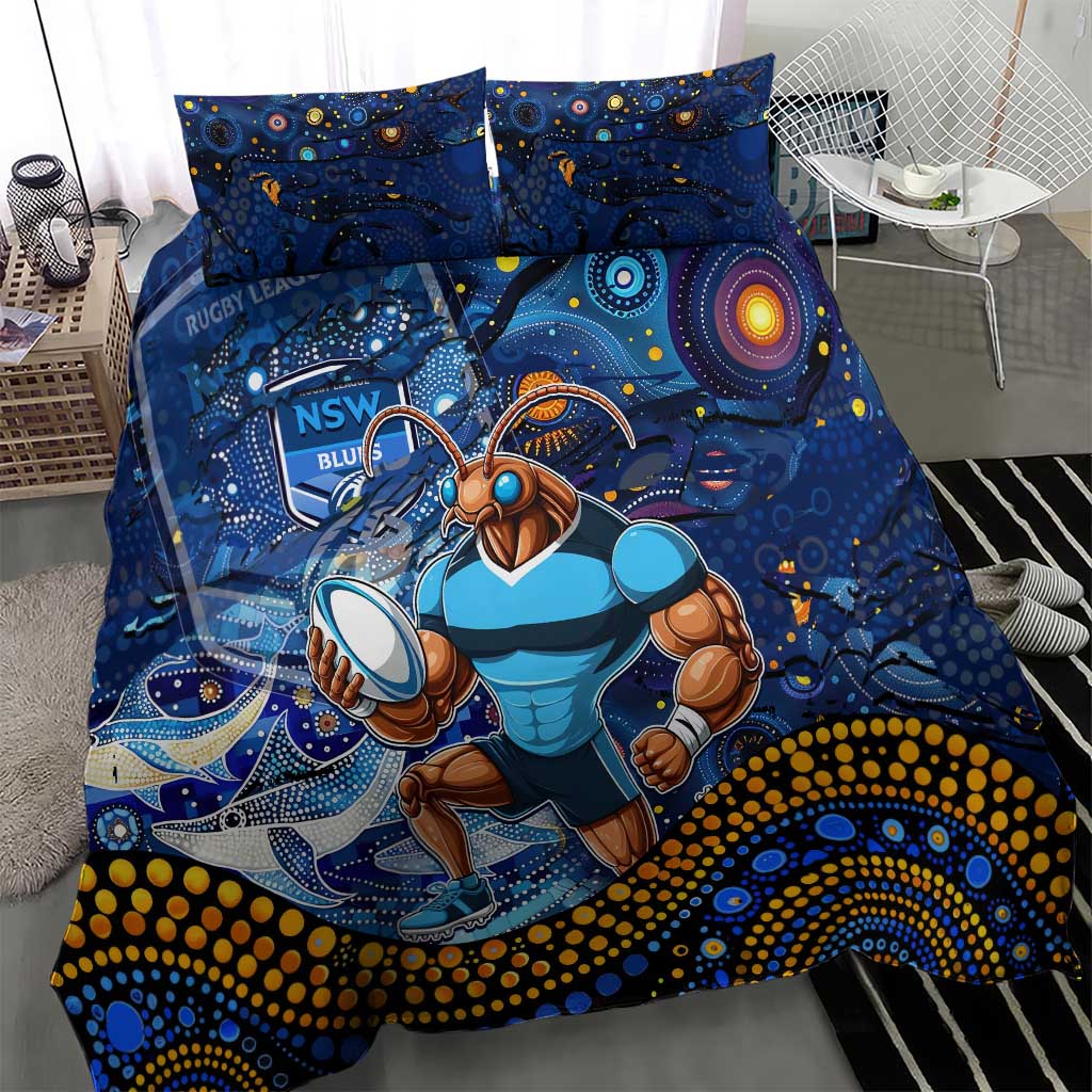 Mascot NSW Blues Rugby Bedding Set Aboriginal Galaxy