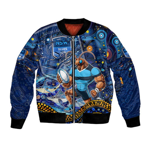 Personalised Mascot NSW Blues Rugby Bomber Jacket Aboriginal Galaxy