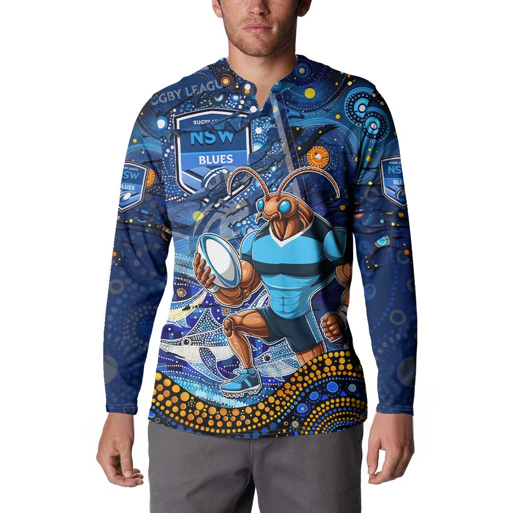 Personalised Mascot NSW Blues Rugby Button Sweatshirt Aboriginal Galaxy