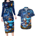 Personalised Mascot NSW Blues Rugby Couples Matching Long Sleeve Bodycon Dress and Hawaiian Shirt Aboriginal Galaxy
