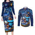 Personalised Mascot NSW Blues Rugby Couples Matching Long Sleeve Bodycon Dress and Long Sleeve Button Shirt Aboriginal Galaxy