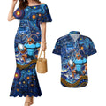 Personalised Mascot NSW Blues Rugby Couples Matching Mermaid Dress and Hawaiian Shirt Aboriginal Galaxy