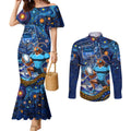Personalised Mascot NSW Blues Rugby Couples Matching Mermaid Dress and Long Sleeve Button Shirt Aboriginal Galaxy